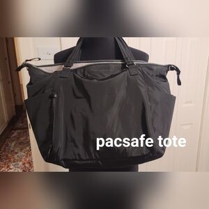 Anti-theft black Pacsafe large tote.